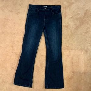 Express dark denim flare high-rise stretch jeans